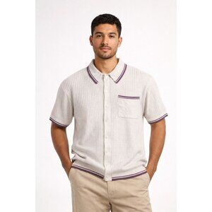 Standard Cloth Collared Purple Trim Short Sleeve Top  Size L Grandpacore Casual